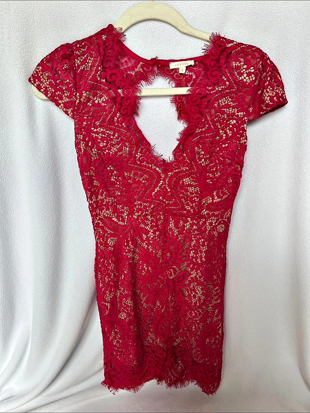 Luxxel Fuchsia Lace Cutout Mini Dress Small